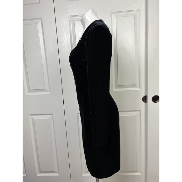 Niki by Niki Livas Black Velvet Velour Sweatheart Cocktail Dress 8 Long Sleeve - Picture 3 of 7